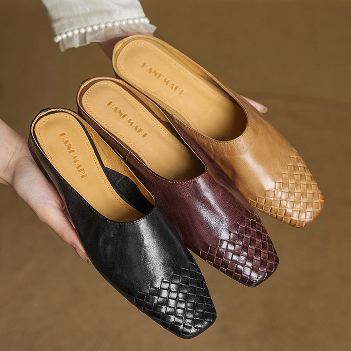 Tess | Leren Pumps Dames Gevlochten Leer Blokhak