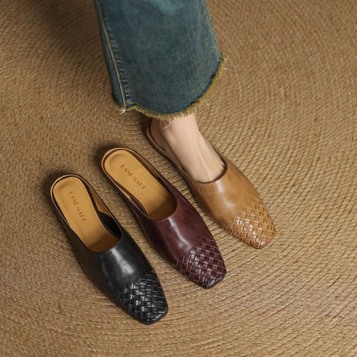 Tess | Leren Pumps Dames Gevlochten Leer Blokhak