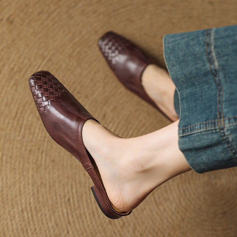 Tess | Leren Pumps Dames Gevlochten Leer Blokhak