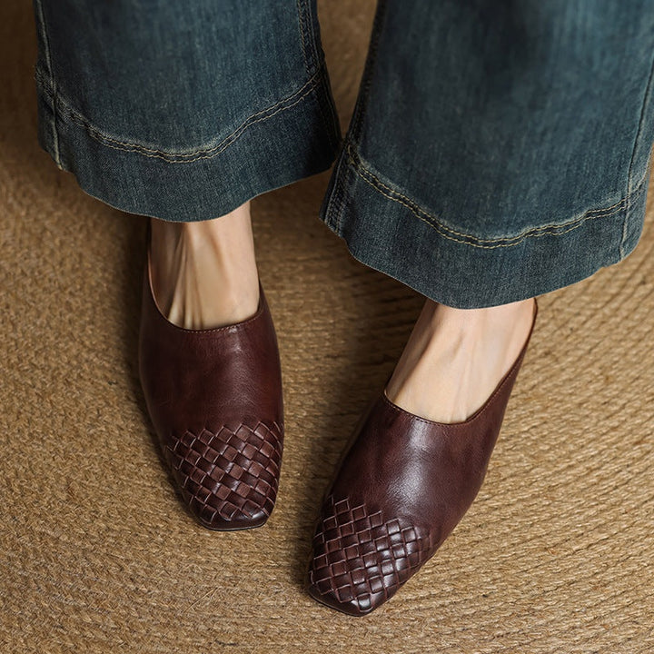 Tess | Leren Pumps Dames Gevlochten Leer Blokhak