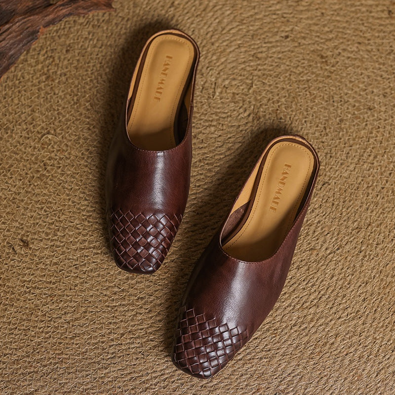 Tess | Leren Pumps Dames Gevlochten Leer Blokhak