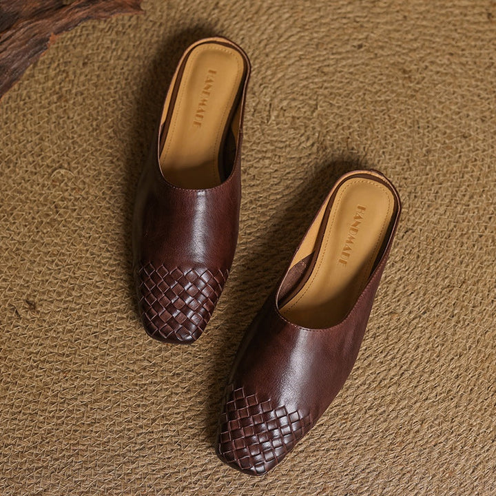 Tess | Leren Pumps Dames Gevlochten Leer Blokhak