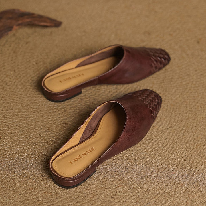 Tess | Leren Pumps Dames Gevlochten Leer Blokhak