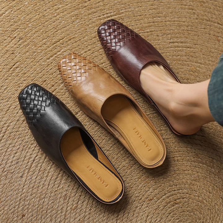 Tess | Leren Pumps Dames Gevlochten Leer Blokhak