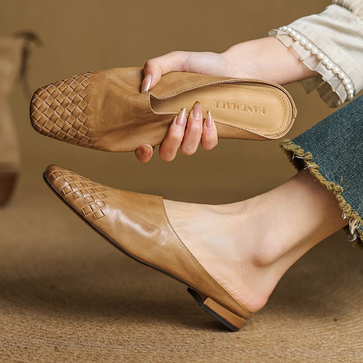 Tess | Leren Pumps Dames Gevlochten Leer Blokhak