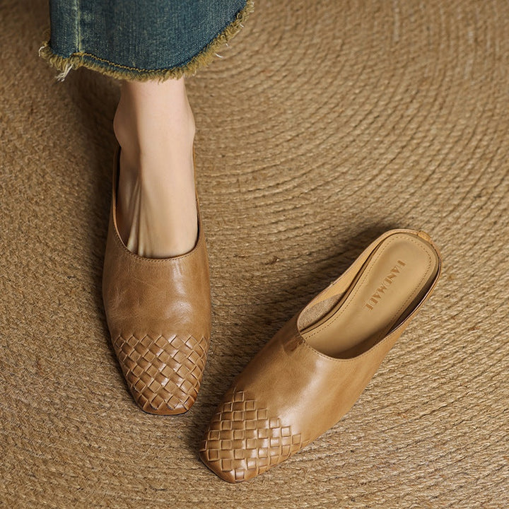 Tess | Leren Pumps Dames Gevlochten Leer Blokhak