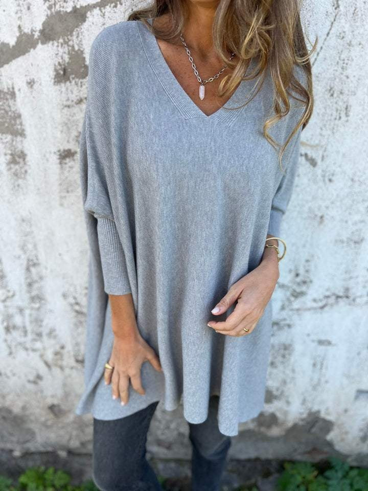 Tess | Oversized Trui met V-hals Dames Gebreid Lang