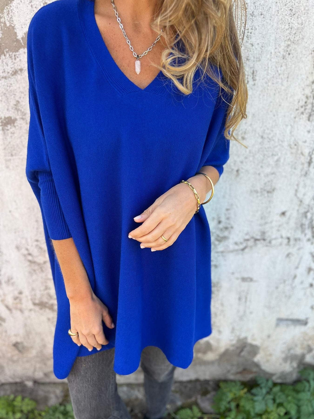 Tess | Oversized Trui met V-hals Dames Gebreid Lang