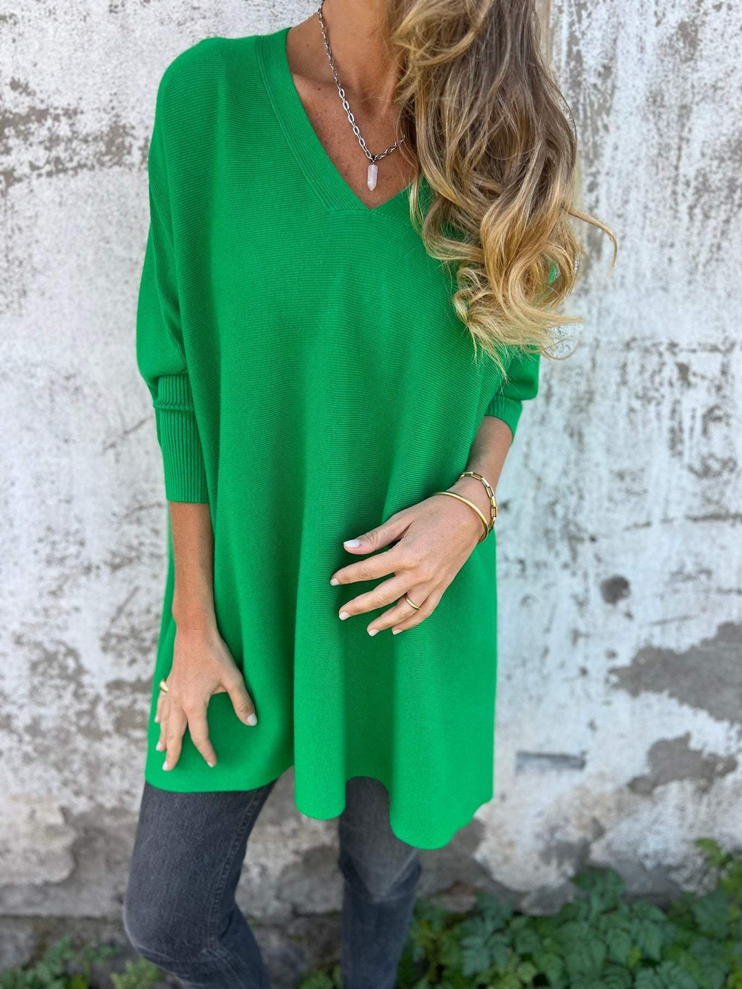 Tess | Oversized Trui met V-hals Dames Gebreid Lang