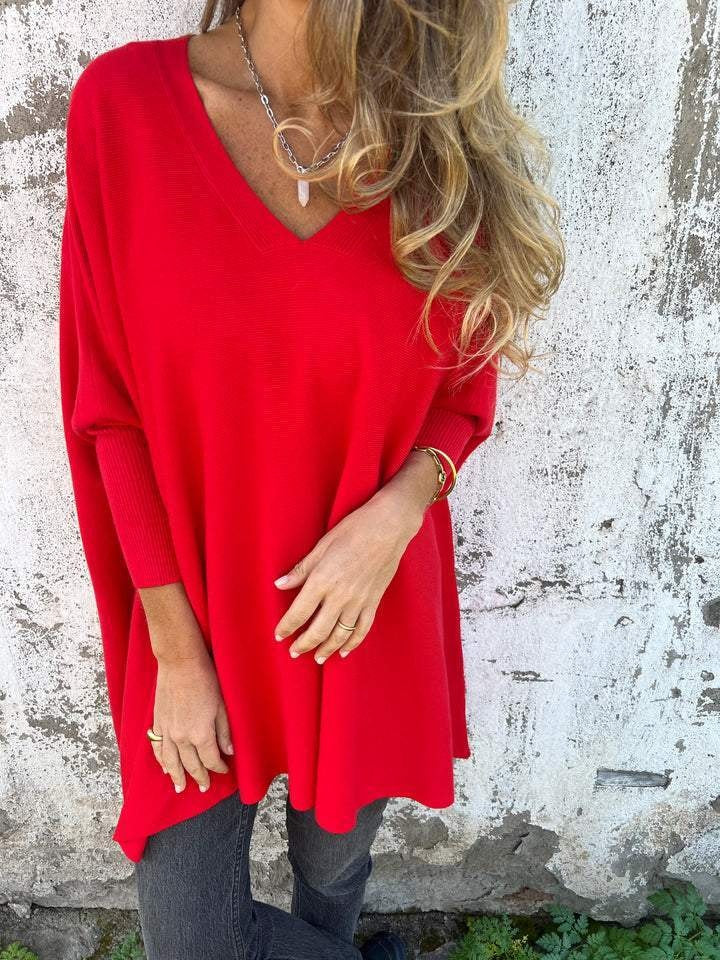 Tess | Oversized Trui met V-hals Dames Gebreid Lang