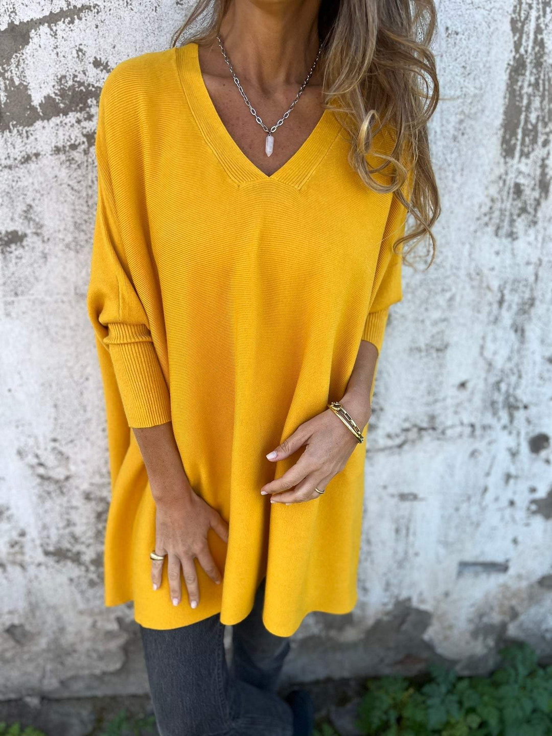 Tess | Oversized Trui met V-hals Dames Gebreid Lang