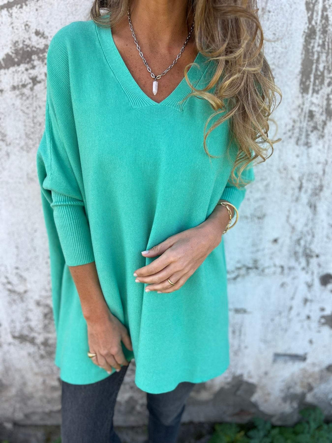 Tess | Oversized Trui met V-hals Dames Gebreid Lang