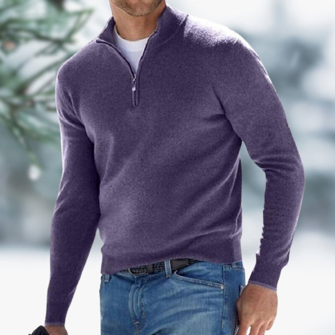 Thaddeus | Men's Fine Knit Quarter Zip Sweater Mock Neck