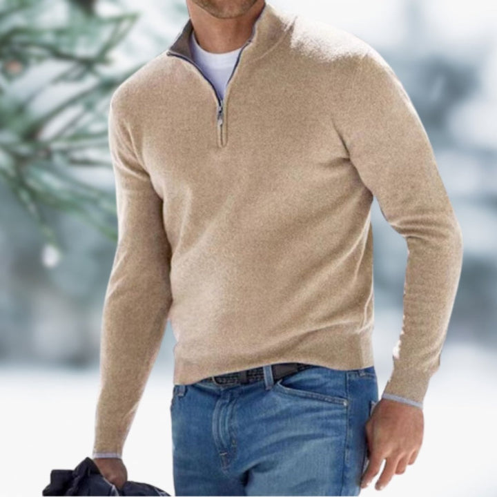 Thaddeus | Men's Fine Knit Quarter Zip Sweater Mock Neck