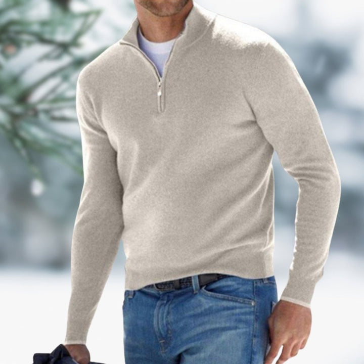 Thaddeus | Men's Fine Knit Quarter Zip Sweater Mock Neck