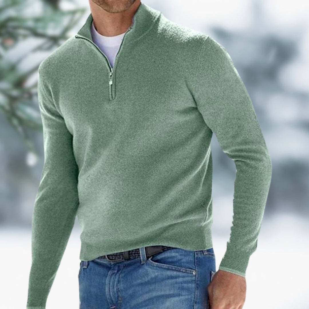 Thaddeus | Men's Fine Knit Quarter Zip Sweater Mock Neck