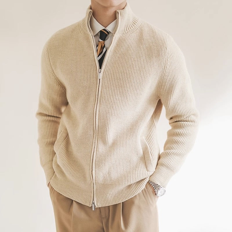 Thaddeus | Men's Ribbed Knit Zip Up Cardigan Sweater with Pockets