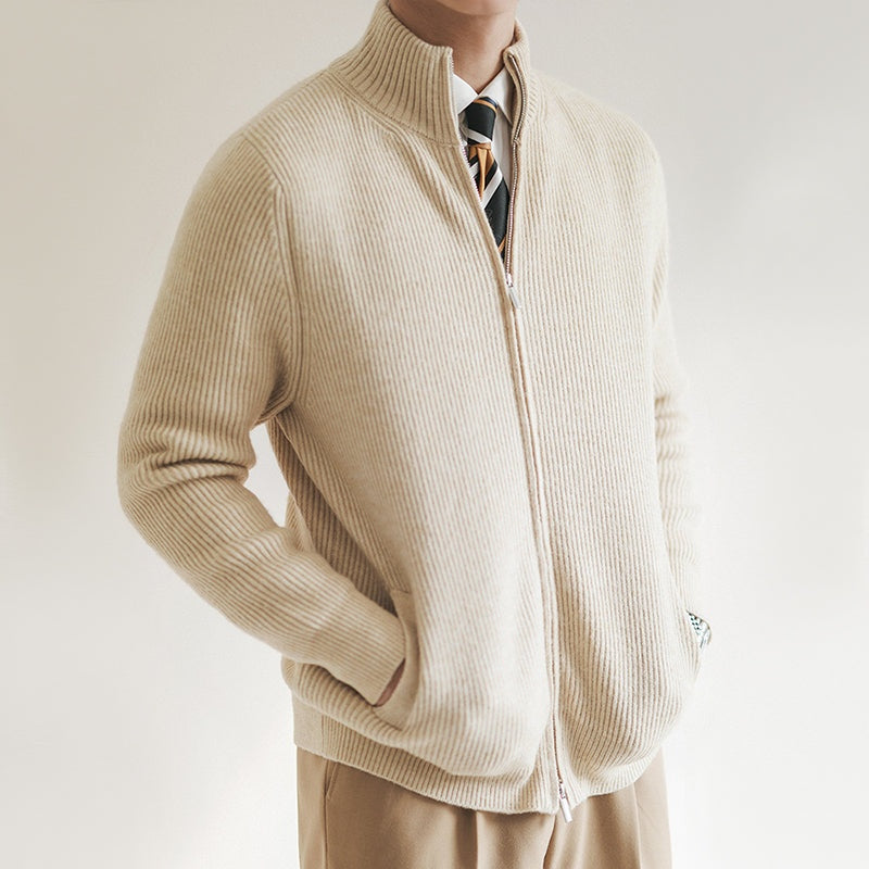 Thaddeus | Men's Ribbed Knit Zip Up Cardigan Sweater with Pockets