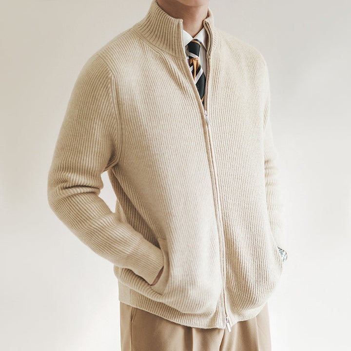 Thaddeus | Men's Ribbed Knit Zip Up Cardigan Sweater with Pockets