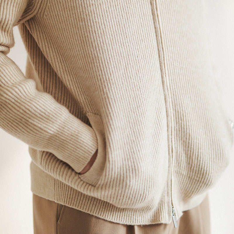 Thaddeus | Men's Ribbed Knit Zip Up Cardigan Sweater with Pockets