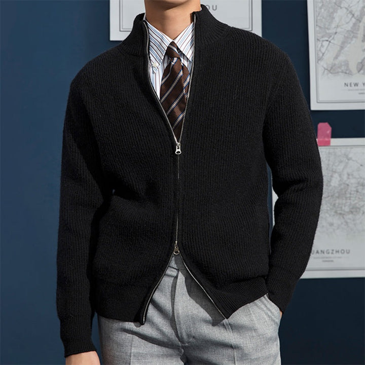 Thaddeus | Men's Ribbed Knit Zip Up Cardigan Sweater with Pockets