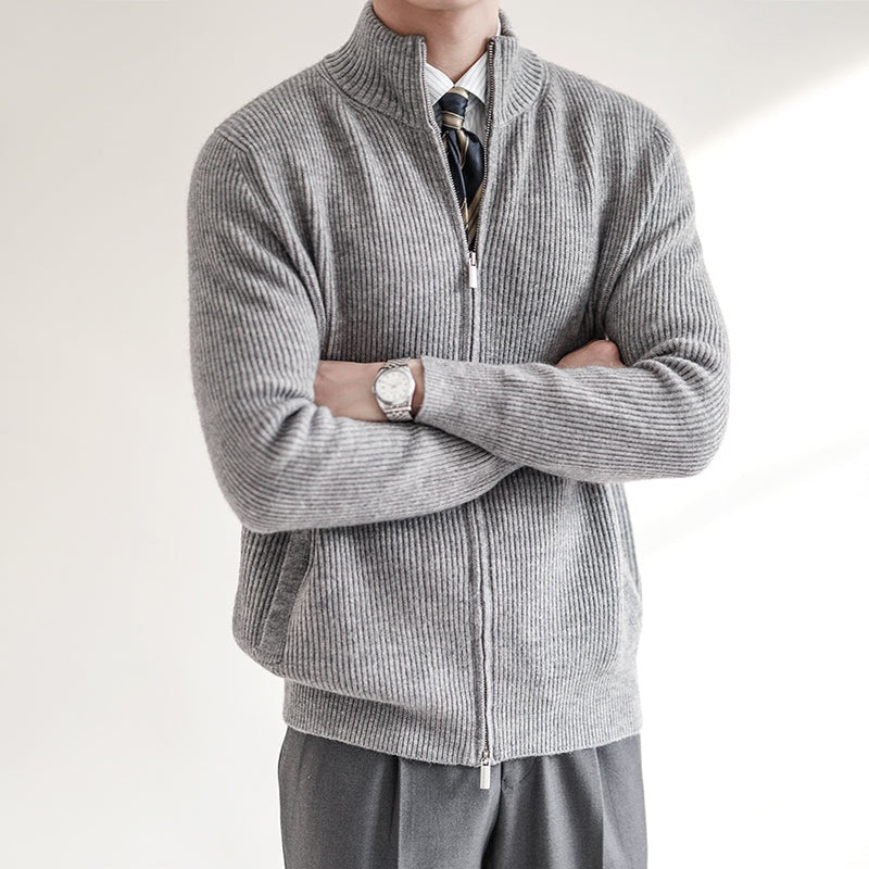 Thaddeus | Men's Ribbed Knit Zip Up Cardigan Sweater with Pockets