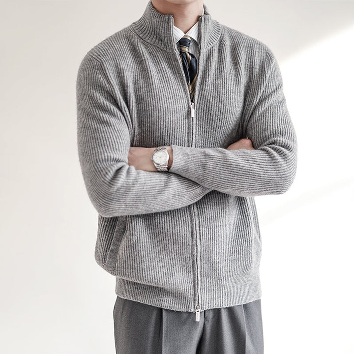Thaddeus | Men's Ribbed Knit Zip Up Cardigan Sweater with Pockets