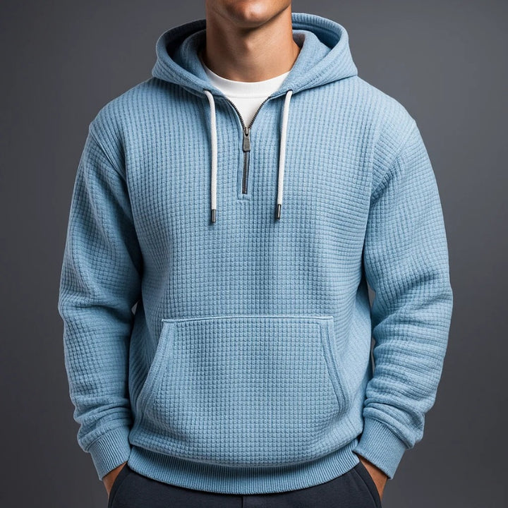 Thaddeus | Men's Waffle Knit Quarter Zip Hoodie Sweatshirt