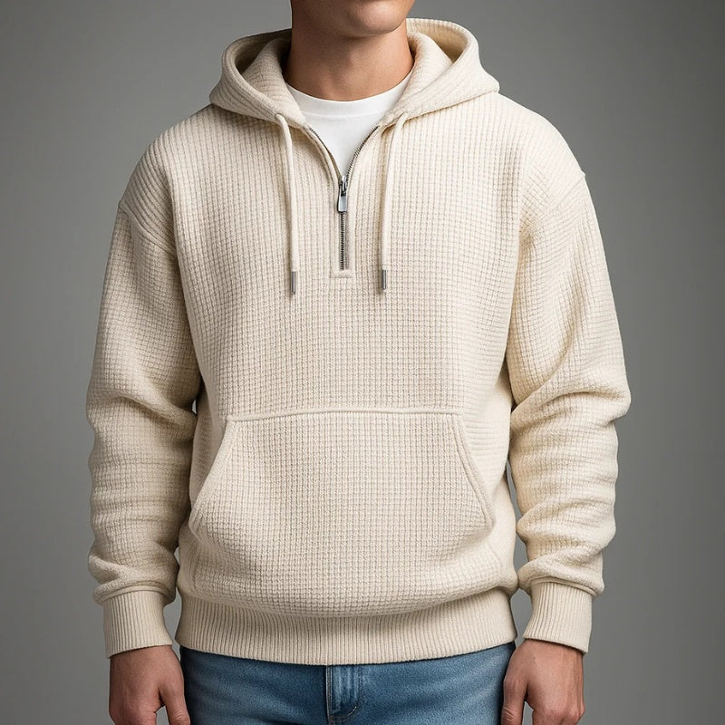 Thaddeus | Men's Waffle Knit Quarter Zip Hoodie Sweatshirt