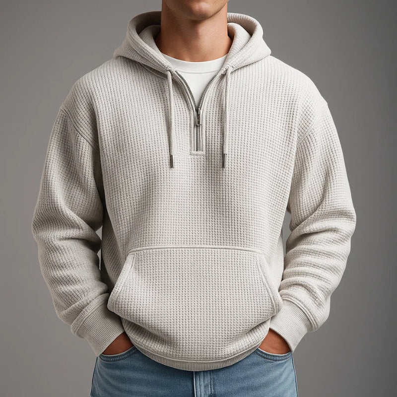 Thaddeus | Men's Waffle Knit Quarter Zip Hoodie Sweatshirt