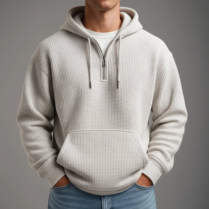 Thaddeus | Men's Waffle Knit Quarter Zip Hoodie Sweatshirt