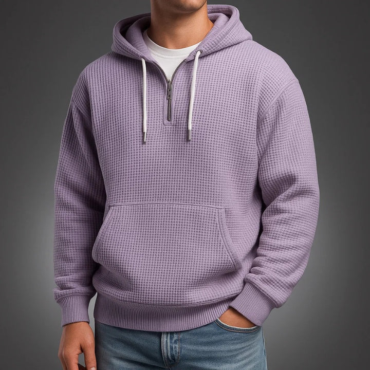 Thaddeus | Men's Waffle Knit Quarter Zip Hoodie Sweatshirt
