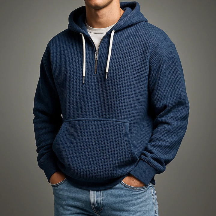 Thaddeus | Men's Waffle Knit Quarter Zip Hoodie Sweatshirt