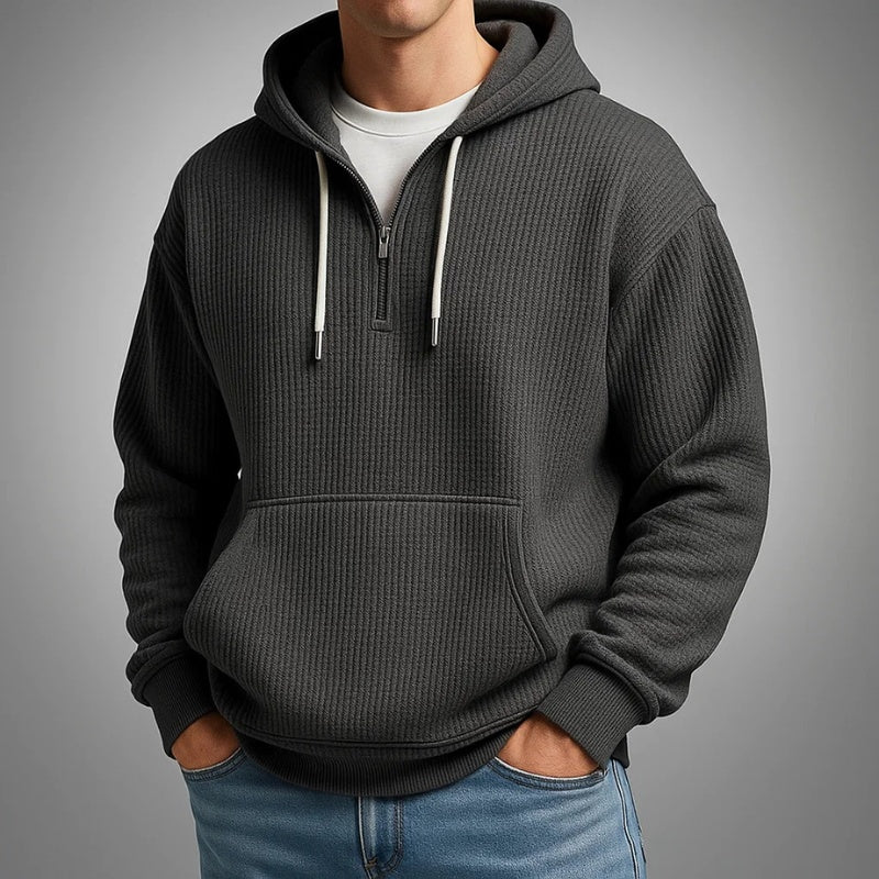 Thaddeus | Men's Waffle Knit Quarter Zip Hoodie Sweatshirt