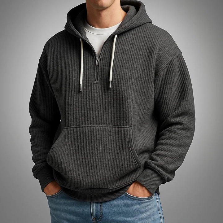 Thaddeus | Men's Waffle Knit Quarter Zip Hoodie Sweatshirt