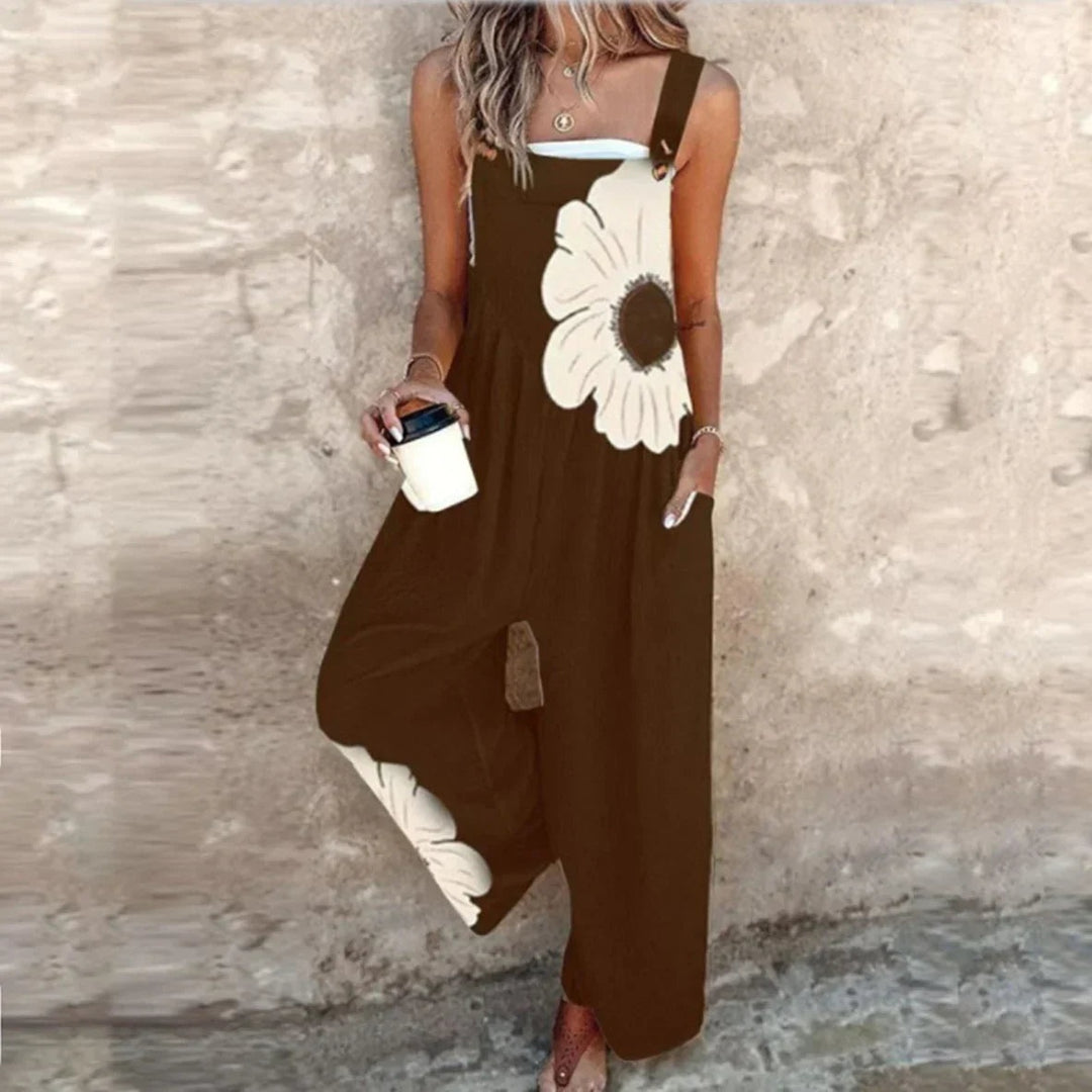 Theodora | Women's Wide Leg Floral Overalls with Pockets