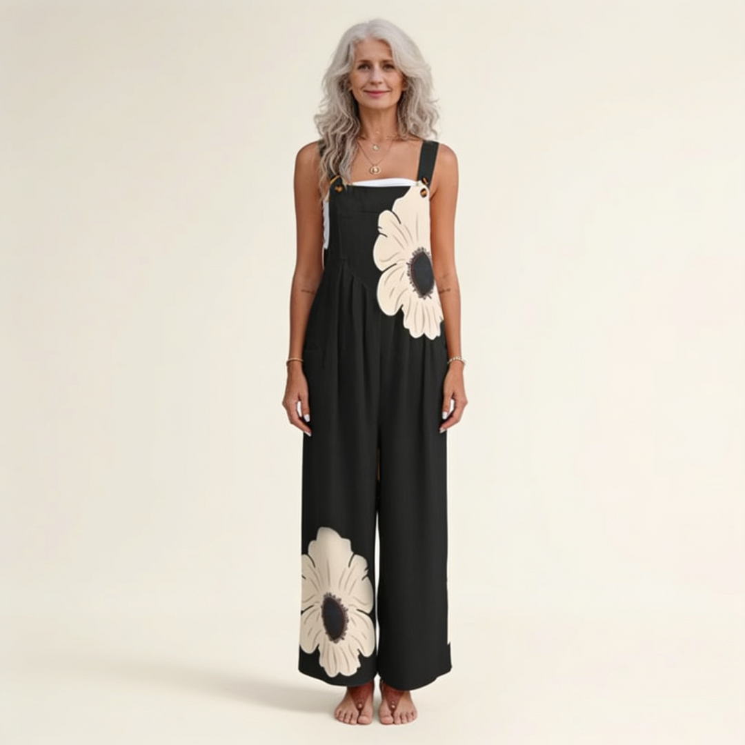 Theodora | Women's Wide Leg Floral Overalls with Pockets