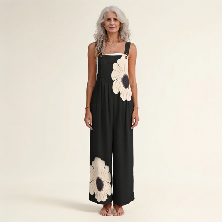 Theodora | Women's Wide Leg Floral Overalls with Pockets