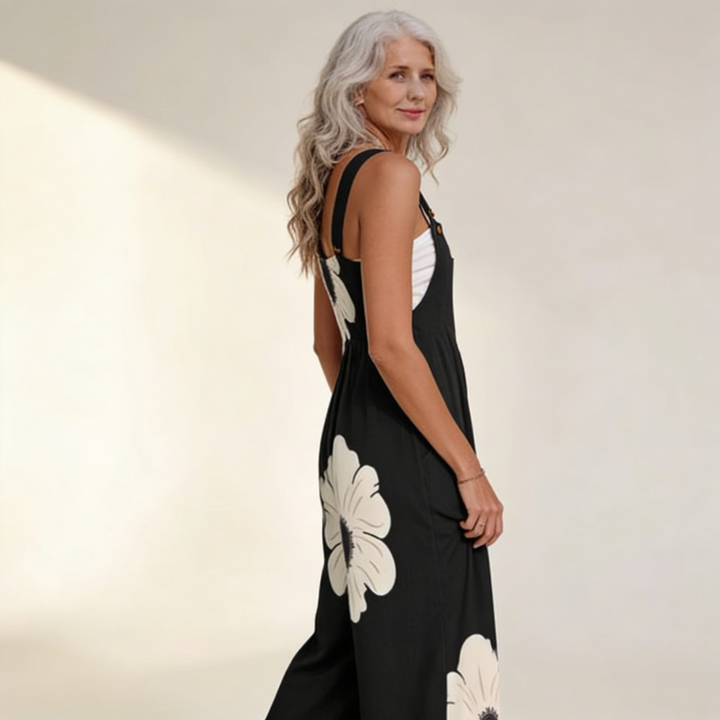 Theodora | Women's Wide Leg Floral Overalls with Pockets
