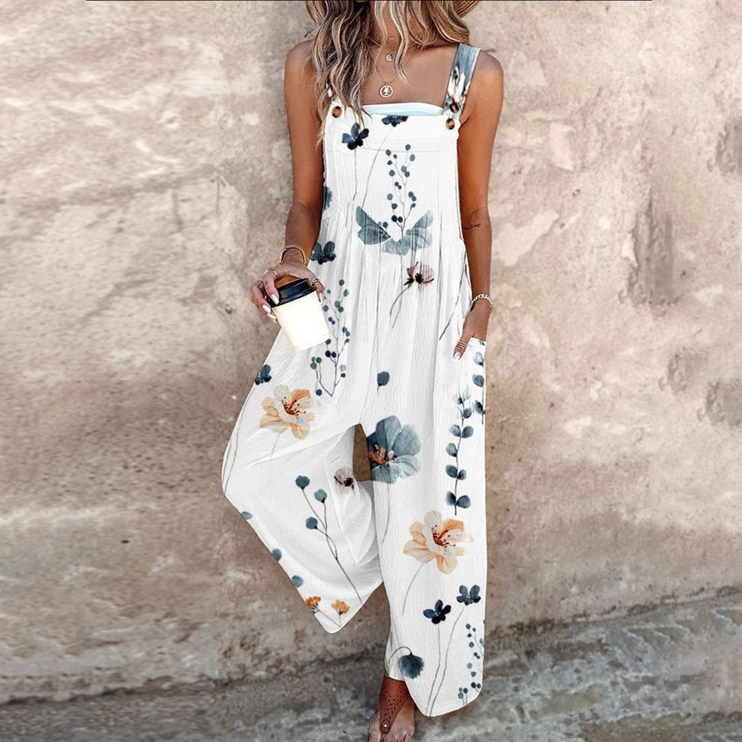 Theodora | Women's Wide Leg Floral Overalls with Pockets