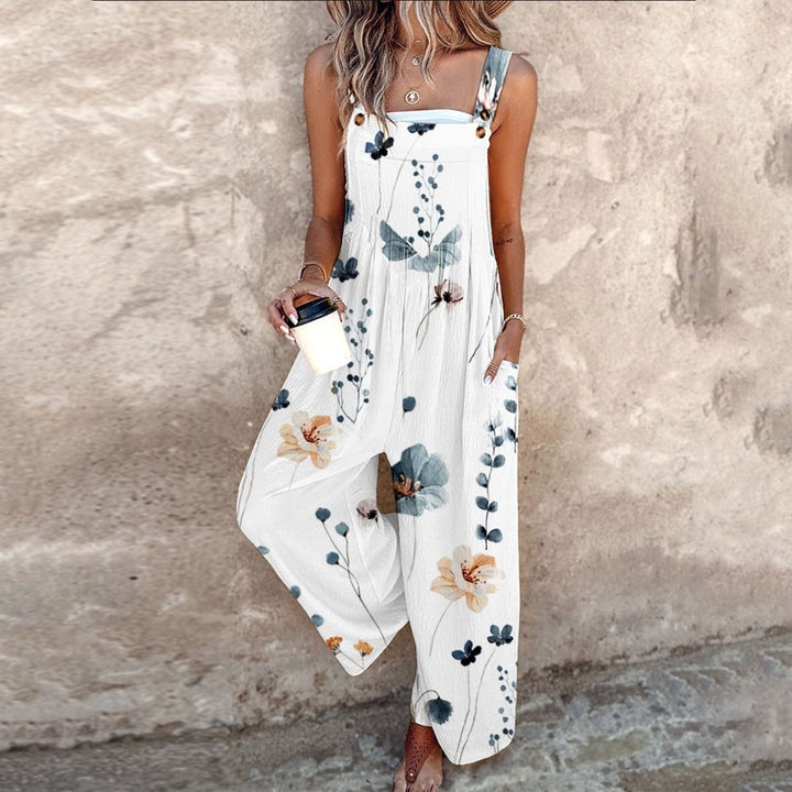 Theodora | Women's Wide Leg Floral Overalls with Pockets