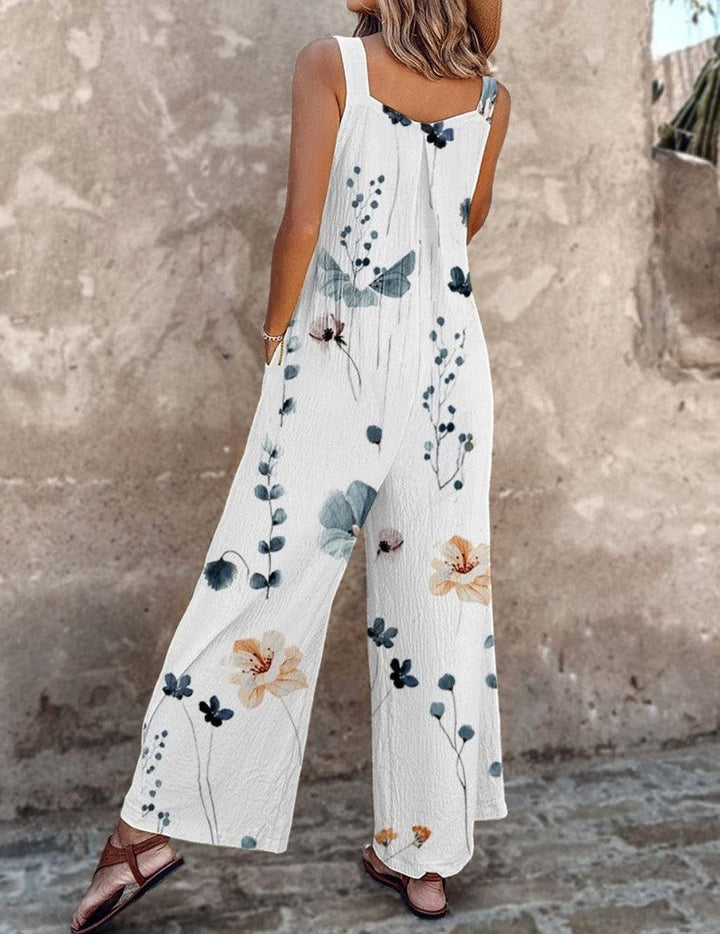 Theodora | Women's Wide Leg Floral Overalls with Pockets