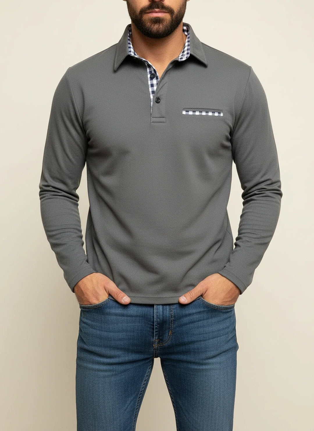 Thijs | Polo Lange Mouwen Heren Geruite Accenten