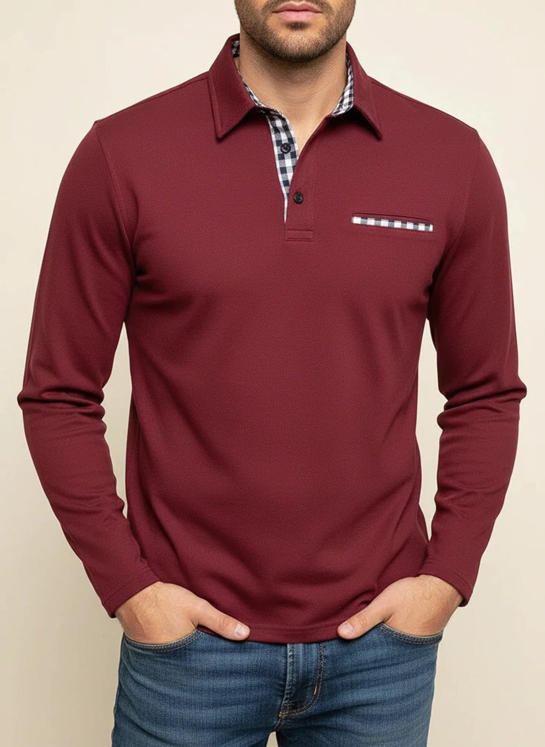 Thijs | Polo Lange Mouwen Heren Geruite Accenten