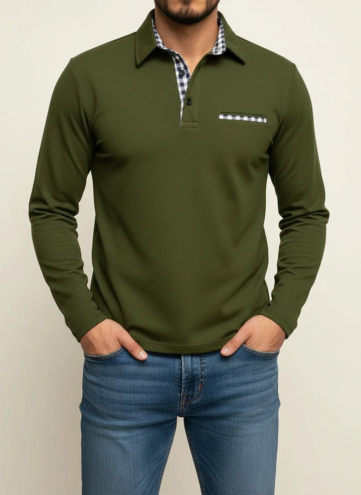 Thijs | Polo Lange Mouwen Heren Geruite Accenten