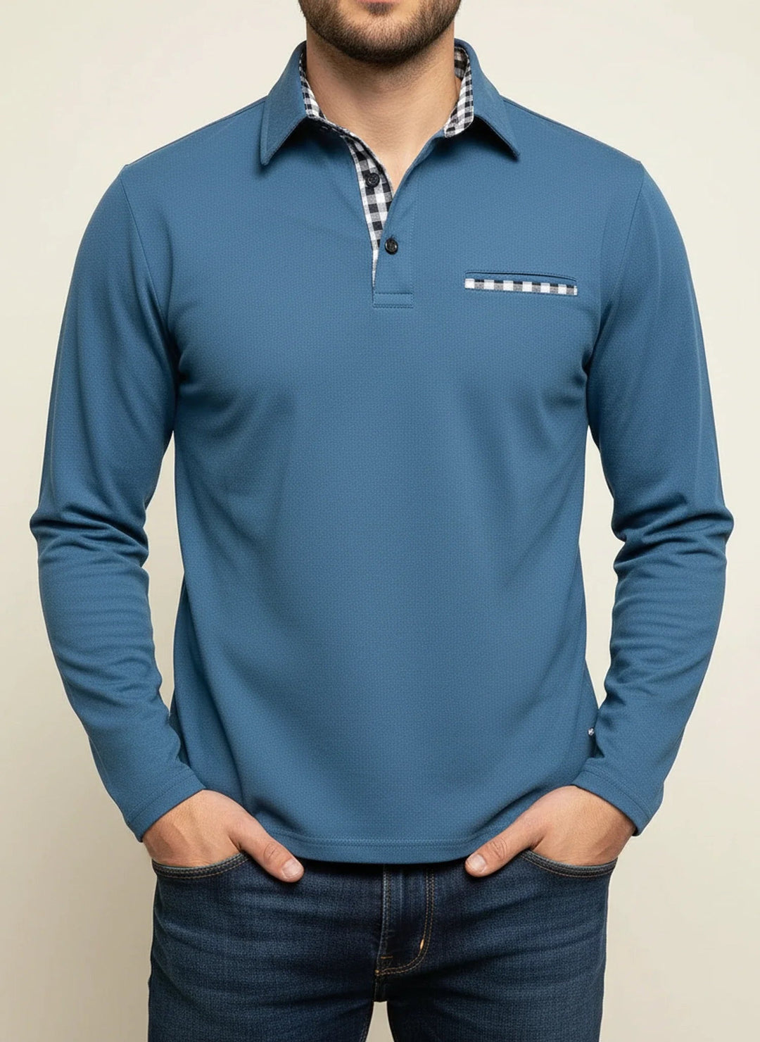 Thijs | Polo Lange Mouwen Heren Geruite Accenten
