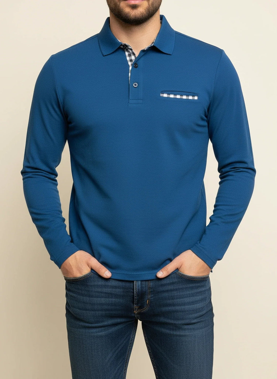 Thijs | Polo Lange Mouwen Heren Geruite Accenten