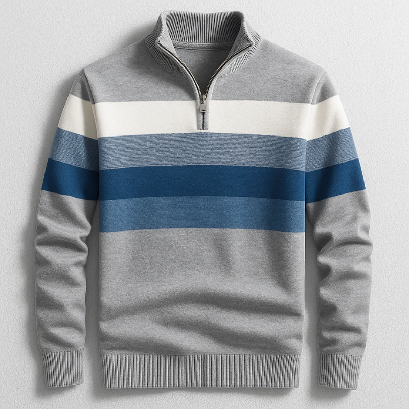 Thijs | Quarter Zip Sweater Heren Gestreept Katoen