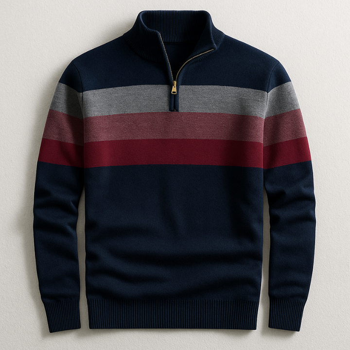 Thijs | Quarter Zip Sweater Heren Gestreept Katoen