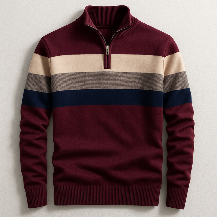 Thijs | Quarter Zip Sweater Heren Gestreept Katoen